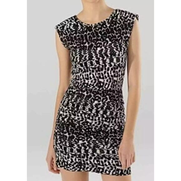 Maje Womens Ayia Black White Tan Fitted Knit Dress Large Modern Abstract Print - Picture 1 of 9